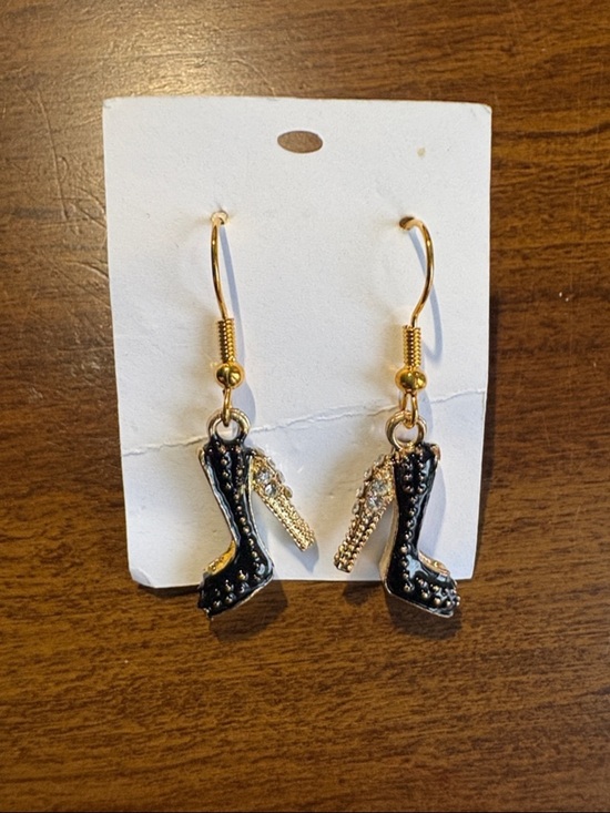 Jewelry - Gold-Tone Black High Heel Charm Drop Earrings